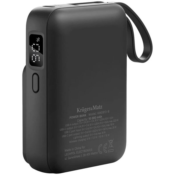 POWER BANK indukcyjny Kruger&amp|Matz 10000 mAh Mag Safe z kablem czarny