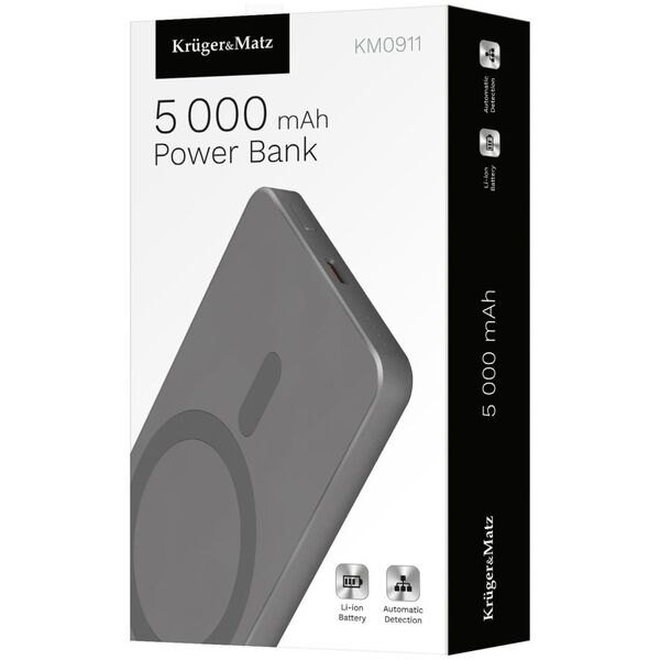 POWER BANK indukcyjny Kruger&amp|Matz 5000 mAh Mag Safe szary