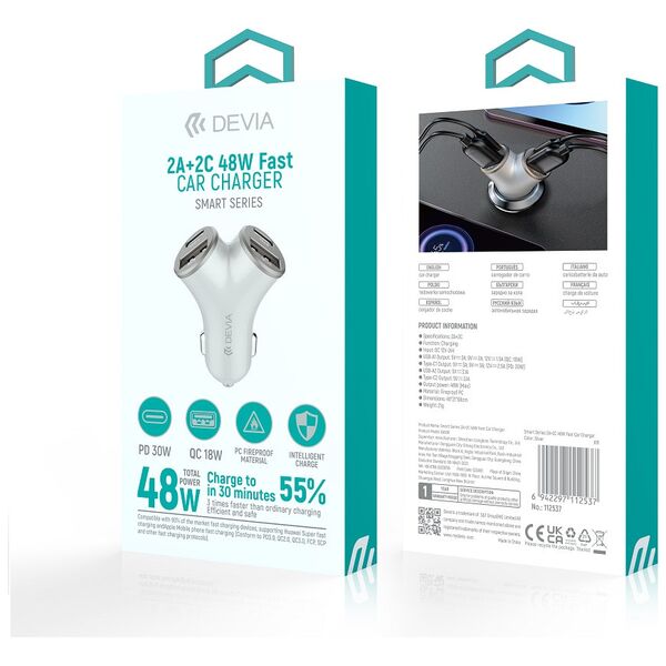 Devia car charger Extreme Metal PD 48W 2x USB 2x USB-C silver 6942297112537