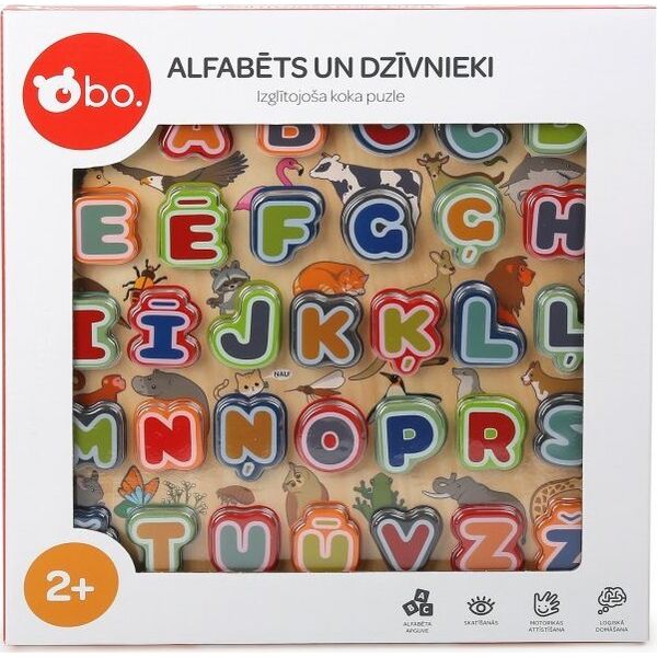 bo. Educational wooden puzzle "Alphabet and animals" (In Latvian lang.)