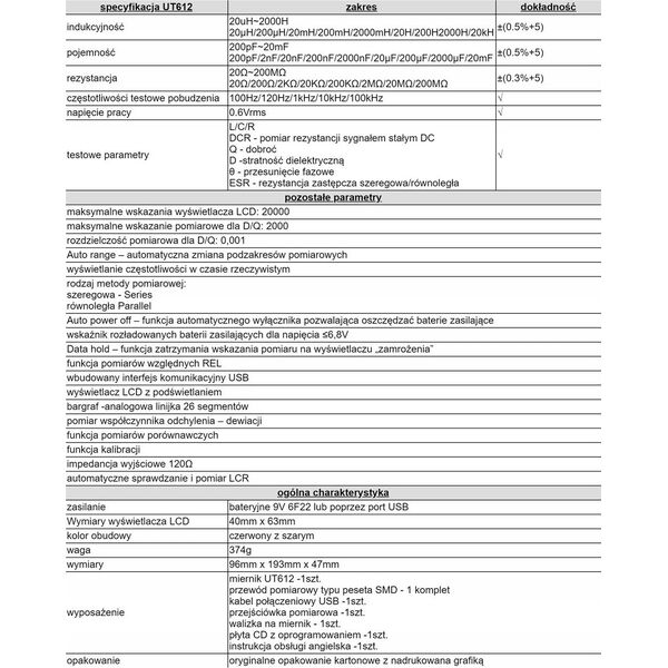 Multimetras UT612 LCR matuoklis, su diodu, tranzistoriu ir nuolatines grandines tikrinimu UNI-T