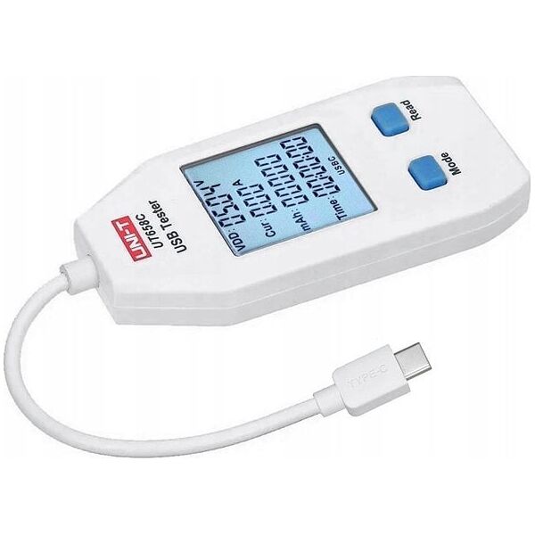 USB C testeris suderinamas su QC1.0/ 2.0/ 3.0/ 4.0 protokolais,  0~99999mAh| 0~1000Wh| 1~480?, 4~24VDC, 0.05~5ADC, UNI-T