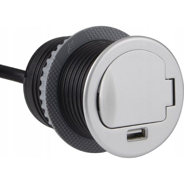 Ilgintuvas, ileidziamas, SINGLE BOX aluminium, 1x Schuko 1x USB, Design Light