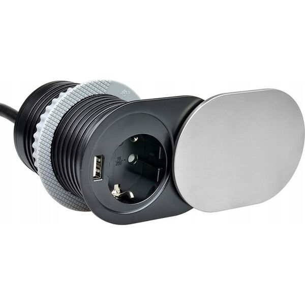 Ilgiklis montuojamas balde 1x Schuko, 1xUSB (krovimui 5V 2.4A) 1.9m slifuoto plieno Design Light