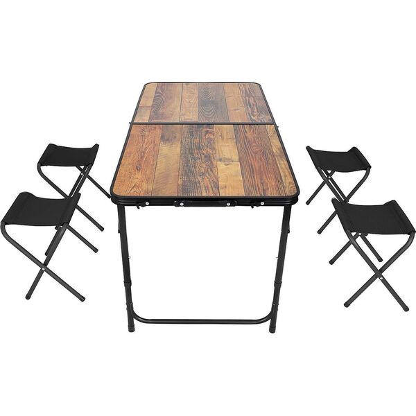 STOLIK TURYSTYCZNY SKŁADANY KEMPINGOWY 120X60X70/62/55CM I 4 KRZESŁA DREWNO