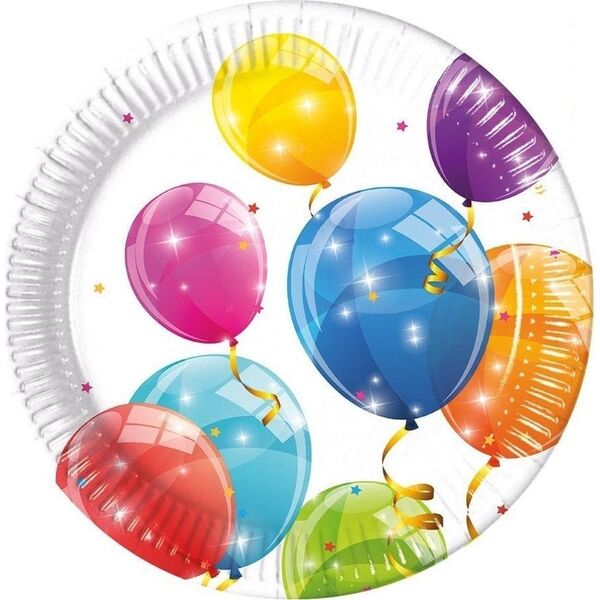 GoDan Talerze papierowe eko z kolorowymi balonami 23cm