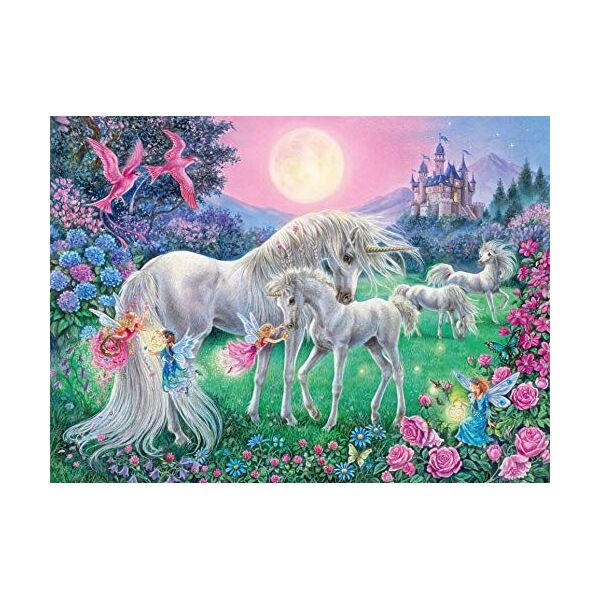 Ravensburger Puzzle dla dzieci Ravensburger 13670 - jednorożce w świetle księżyca 100 elementów XXL - puzzle dla dzieci od 6 lat - świeci w ciemności