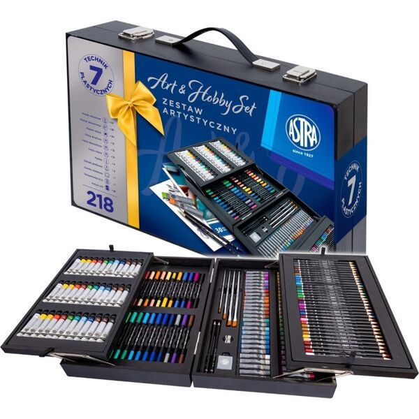 Zestaw Artystyczny Walizka Drewniana ART&HOBBY 218 elementów ASTRA