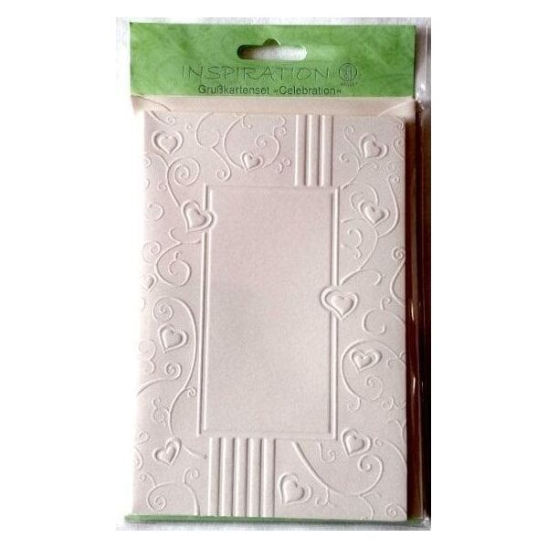 Karty tłoczone+koperty ornament serca creme05 5szt