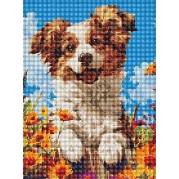 Diamentowa mozaika bez ramy -Pies w kwiatach 30x40