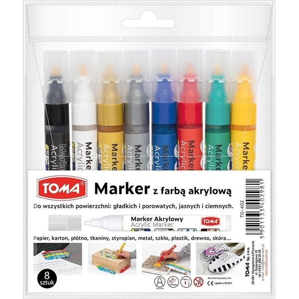 Marker akrylowy okrągła końcówka 2,5mm 8kol