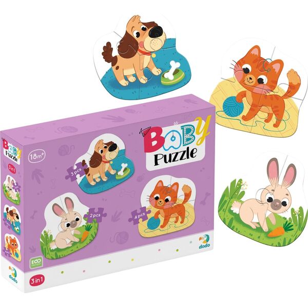 Puzzle 3w1 2-3-4 Elementy "Zwierzaki" Trzy Układanki Zwierzęta Domowe
