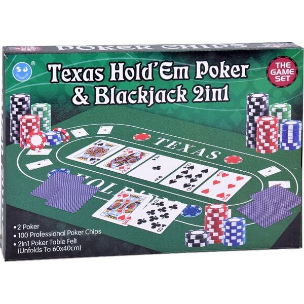 Zestaw Gra karciana 2w1 Poker i BlackJack Żetony + karty + plansza GR0706
