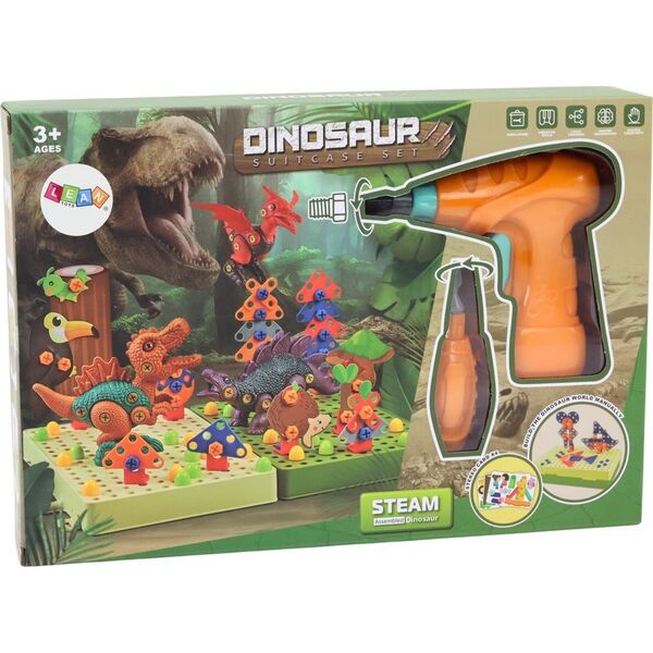 LeanToys Klocki Puzzle Konstrukcyjne 3D DIY Dinozaury Rozkręcanie Wiertarka