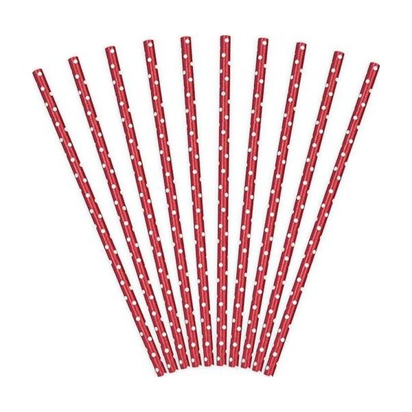 Party Deco Słomki papierowe do picia w kropki, czerwone, 19,5cm, 10 szt. uniwersalny