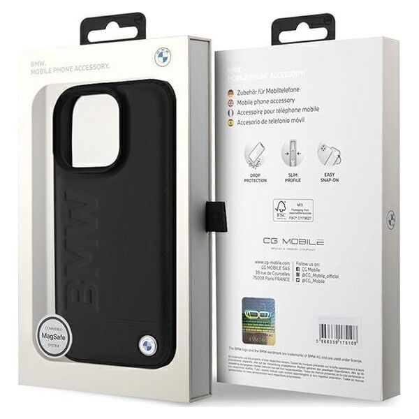 BMW BMW BMHMP16LSLLBK iPhone 16 Pro 6.3" czarny/black hardcase Leather Hot Stamp MagSafe