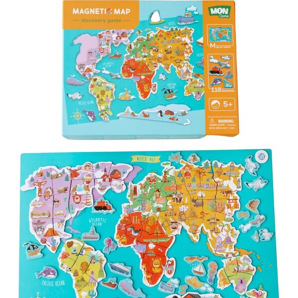 Dodo ZESTAW MAGNESÓW MAGNETYCZNA "MAPA ŚWIATA" 145 ELEMENTÓW Z PLANSZĄ NAUKA