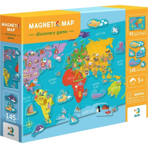 Dodo ZESTAW MAGNESÓW MAGNETYCZNA "MAPA ŚWIATA" 145 ELEMENTÓW Z PLANSZĄ NAUKA