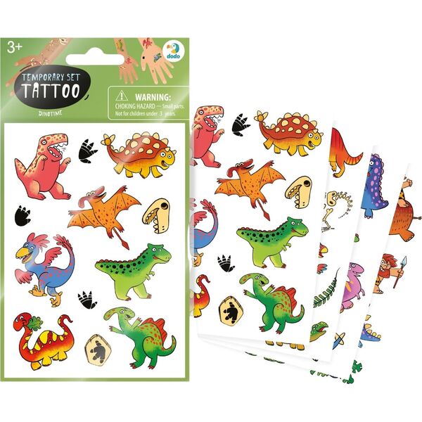 Dodo ZESTAW TYMCZASOWYCH TATUAŻY "DINOZAURY" 4 ARKUSZE Z KOLOROWYMI TATUAŻAMI