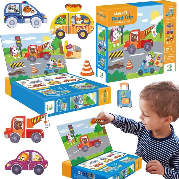 GRA MAGNETYCZNA EDUKACYJNA "TRANSPORT" 36 MAGNESÓW TABLICA MAGNETYCZNA