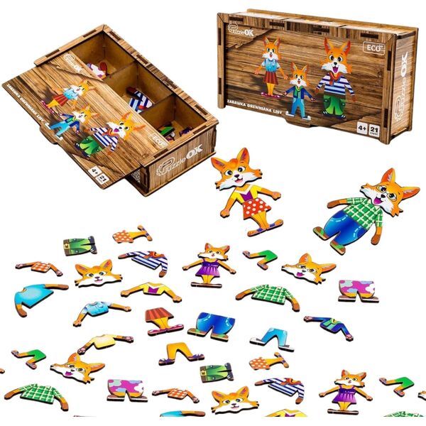 Drewniana Układanka Łamigłówka Puzzle Lisy Elementy Klocki Kształty 21 El. Puz-42121