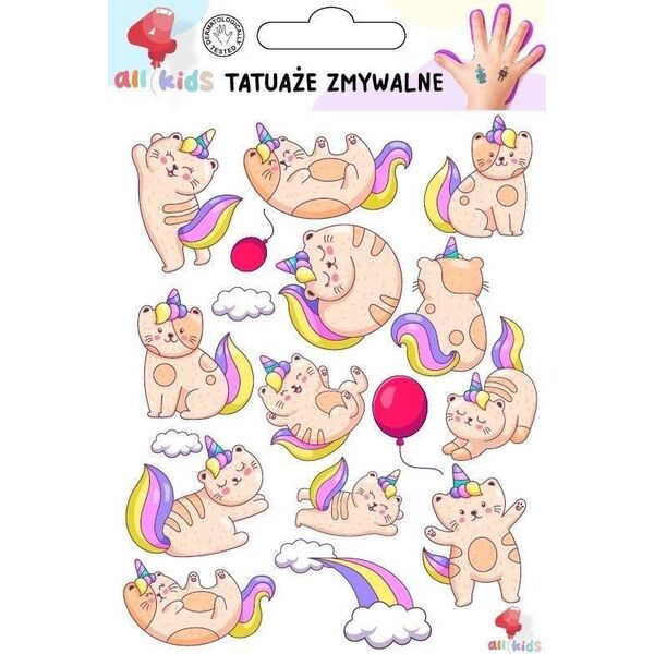 Tatuaże zmywalne dla dzieci Kotki jednorożce