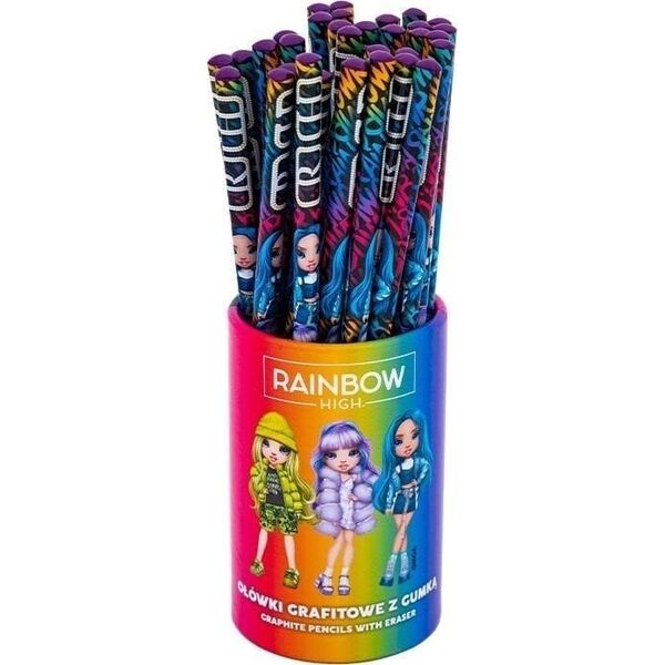 Ołówki trójkątne HB z gumką Rainbow High (36szt)