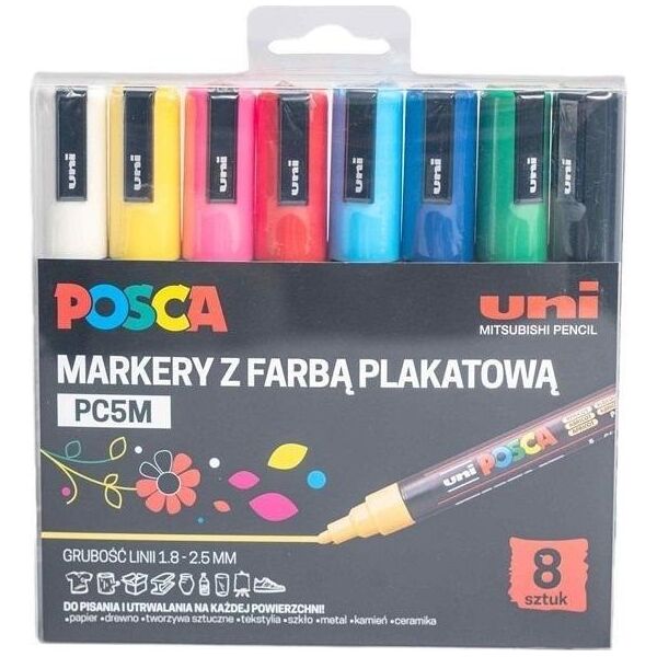 Markery plakatowe PC-5M 8 kolorów POSCA UNI