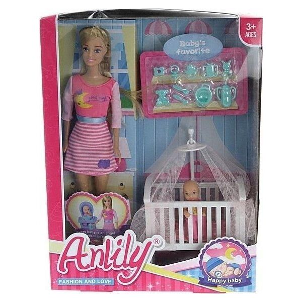Lalka 29cm z łóżeczkiem i mini lalką