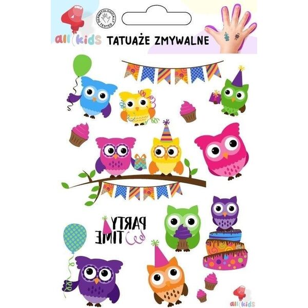 Tatuaże zmywalne dla dzieci Kolorowe sówki