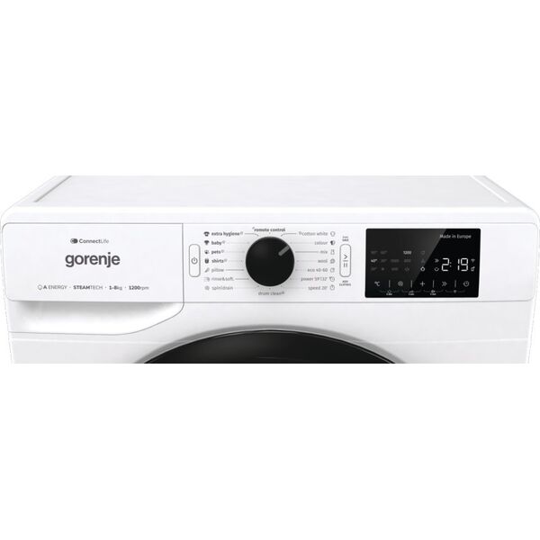 Gorenje Washing machine | WPNEI82A1SWIFI | Energy efficiency class A | Front loading | Washing capacity 8 kg | 1200 RPM | Depth 55 cm | Width 60 cm | Display | LED | Steam function | White