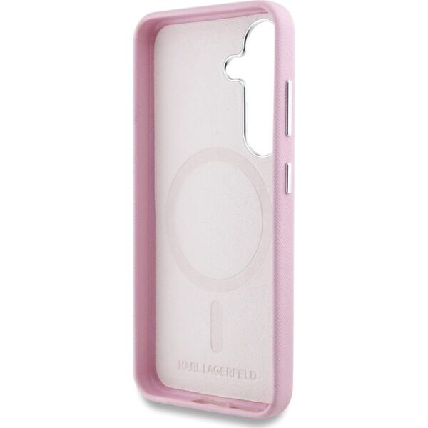 Etui Karl Lagerfeld Saffiano Full         Wrapped Elongated Metal Logo MagSafe do Samsung Galaxy S25 różowy