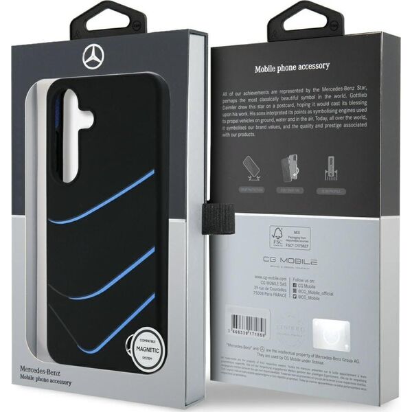 Etui Mercedes Silicone Contrasted Curves  MagSafe do Samsung Galaxy S25 czarny