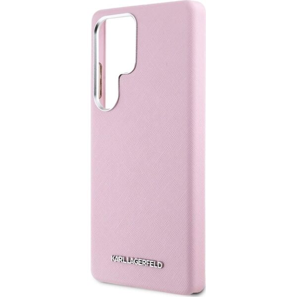 Etui Karl Lagerfeld Saffiano Full         Wrapped Elongated Metal Logo MagSafe do Samsung Galaxy S25 Ultra różowy