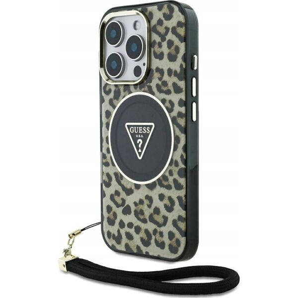 Etui Guess HC IML Leopard Triangle Cord   Strap do iPhone 16 Pro Max MagSafe brązowy