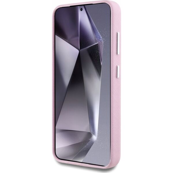 Karl Lagerfeld Saffiano Full Wrapped Elongated Metal Logo MagSafe Case for Samsung Galaxy S25+ Pink