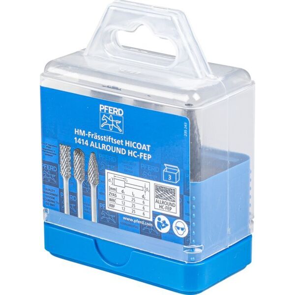 3-piece carbide burr set PFERD 1414 ALLROUND HC-FEP 12mm