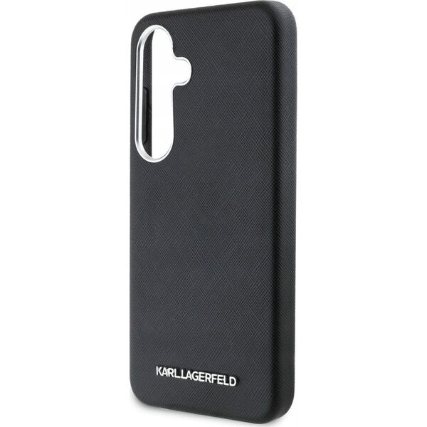 Karl Lagerfeld Saffiano Full Wrapped Elongated Metal Logo MagSafe Case for Samsung Galaxy S25 Black