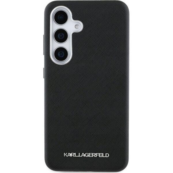Karl Lagerfeld Saffiano Full Wrapped Elongated Metal Logo MagSafe Case for Samsung Galaxy S25+ Black
