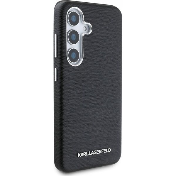 Karl Lagerfeld Saffiano Full Wrapped Elongated Metal Logo MagSafe Case for Samsung Galaxy S25+ Black