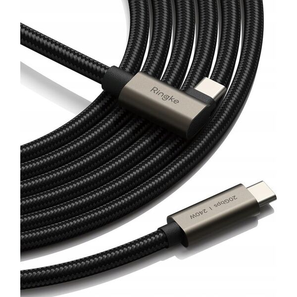 Kabel kątowy USB-C / USB-C Ringke USB 3.2 Gen 2x2 USB-C 90 Degree Cable PD 240W 200cm Black