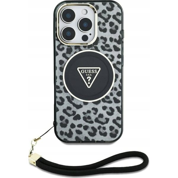 Etui Guess HC IML Leopard Triangle Cord   Strap do iPhone 16 MagSafe czarny