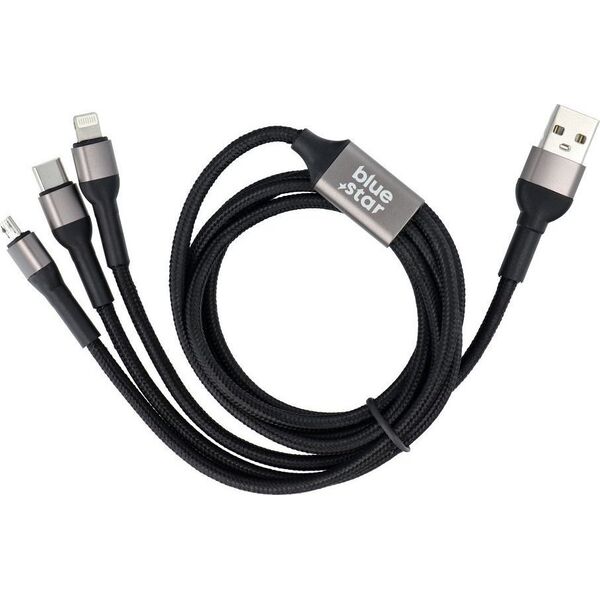 Kabel USB Blue Star BLUE STAR kabel z oplotem 2,4A  3w1 USB A do Lightning / Micro USB / Typ C TFK-DC-010 1,2 m czarny