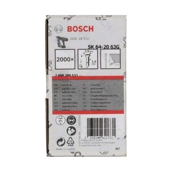 Bosch DYKKER 20GR 1,6X63MM GL 2000 STK