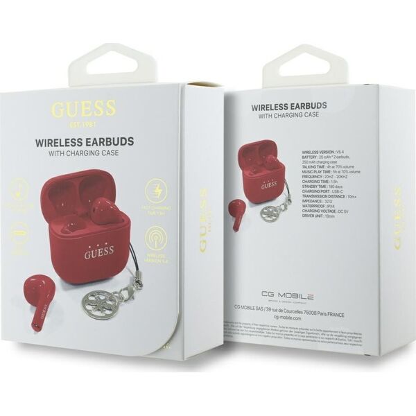 TWS Guess Glossy Effect Printed Classic Logo & Charm Red Headphones