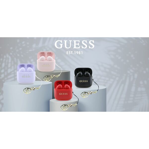 TWS Guess Glossy Effect Printed Classic Logo & Charm Red Headphones