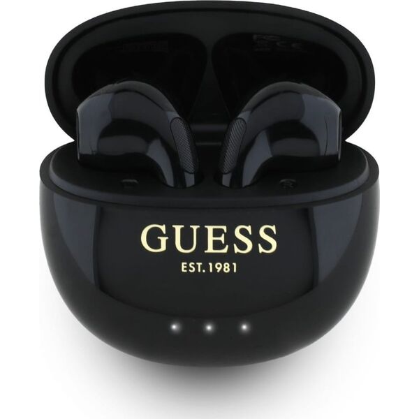Guess Glossy Effect Egg Shape Printed Classic Logo TWS headphones, black