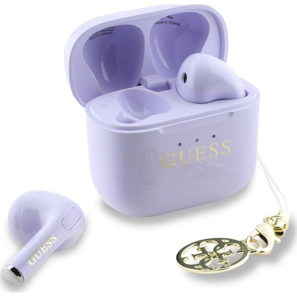 TWS Guess Glossy Effect Printed Classic Logo & Charm Lavender Headphones