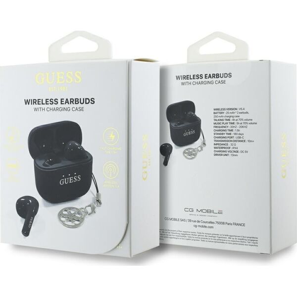 Słuchawki TWS Guess Glossy Effect         Printed Classic Logo & Charm czarny