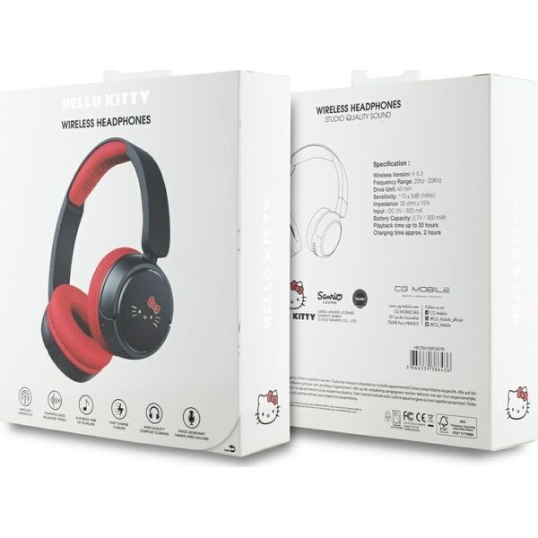 Słuchawki nauszne Hello Kitty Face Logo   Bluetooth czerwony